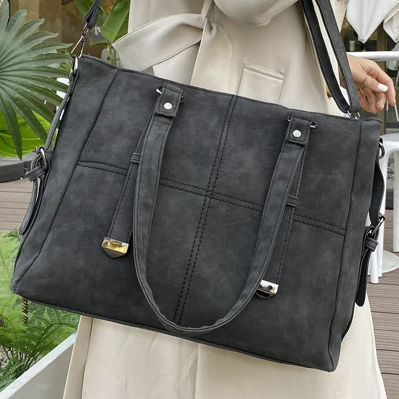 

Women's Leather Bag Retro Female Black Bags Commuter Vintage Large Quilted Shoulder Ladies Crossbody Suede Handbag Tote Nubuck