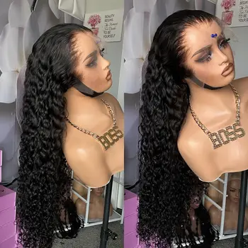 Onda di acqua 13X4X1 Frontale Del Merletto Parrucca Sintetica Per Le Donne Glueless Linea Sottile Dei Capelli Del Bambino Prepizzicati Nodi Candeggina Cosplay Festa Quotidiana