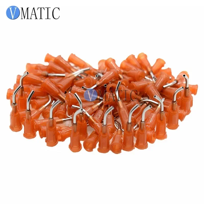 100Pcs 15G Amber 0.5''Tubing 45 Degree Bend Bent Dispensing Needle Tips Blunt End Stainless Steel Needles 1/2 Inch