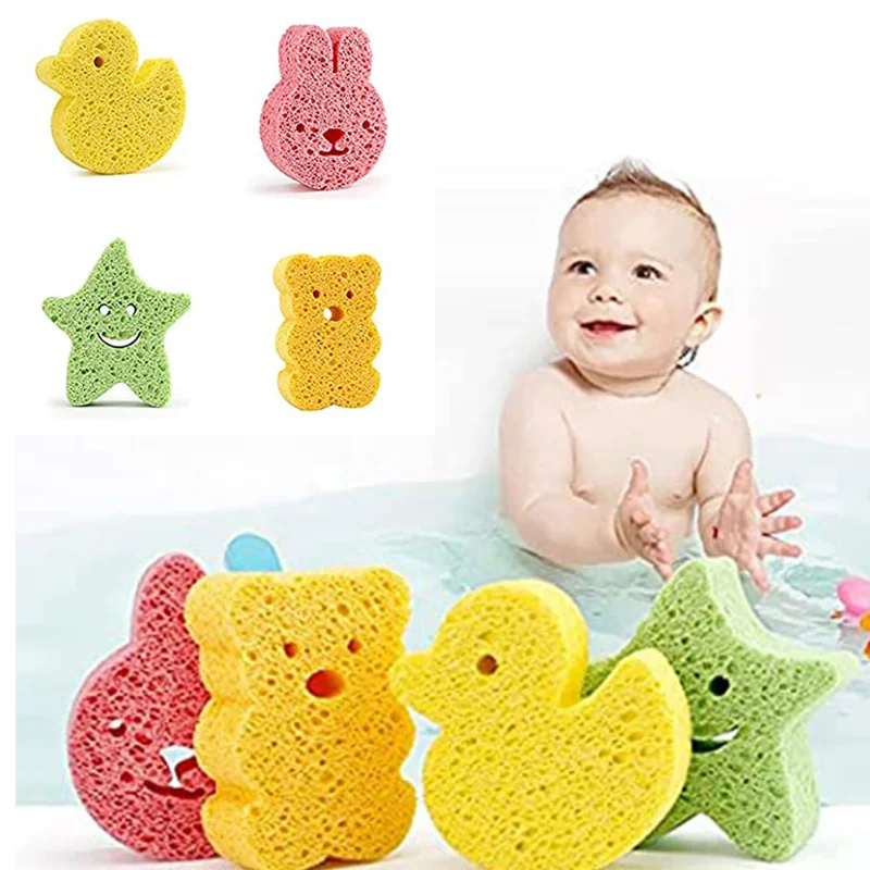 Shower Sponge Ball Baby Cute Animal Sponge Toys for Bathing Natural Kids Infants Toddler Bath Shower Shapes Baby Bath Toys Tub Sponge