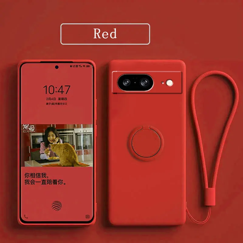 Premium Silicone Case for Google Pixel 8 with Finger Ring Stand and Camera Lens Protection