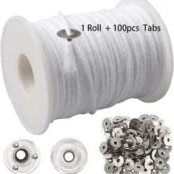 Candle Cotton Wick Roll with Metal Sustainer Tabs (61M and 100 Tabs)