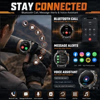 Montre connectée militaire TANK, batterie de 1400mAh, étanche 10ATM, robuste, alerte SOS, moniteur de fréquence cardiaque, bracelet intelligent pour l'extérieur 5