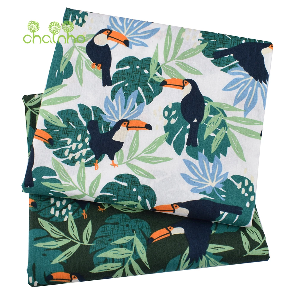 Chainho,Printed Plain Weave Poplin Cotton Fabric,DIY Quilting Sewing Material,Patchwork Cloth,Floral Series,3 Sizes,15PC24