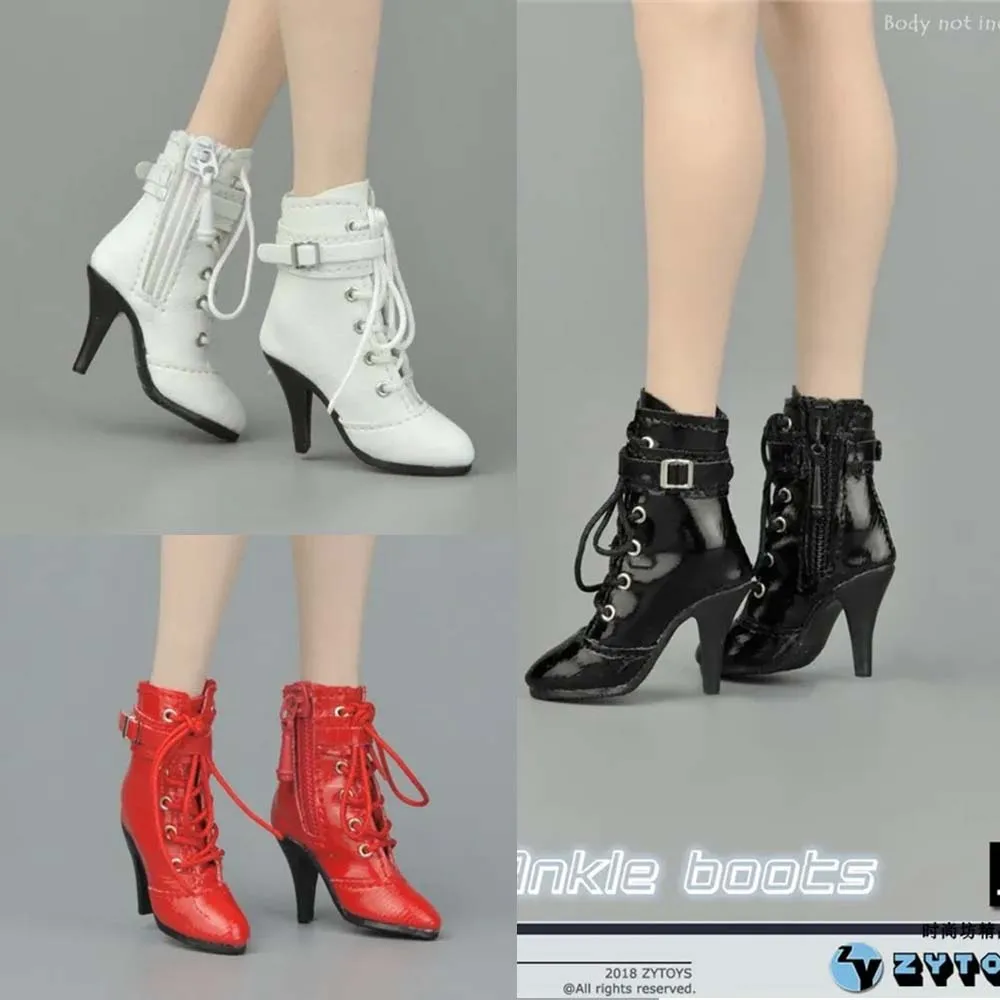 

ZYTOYS ZY1009 1/6 Female Mid Tube Side Zipper Lace Leather Hollow Ankle Boots Pointed High Heels Shoes Fit 12" Action Figure To