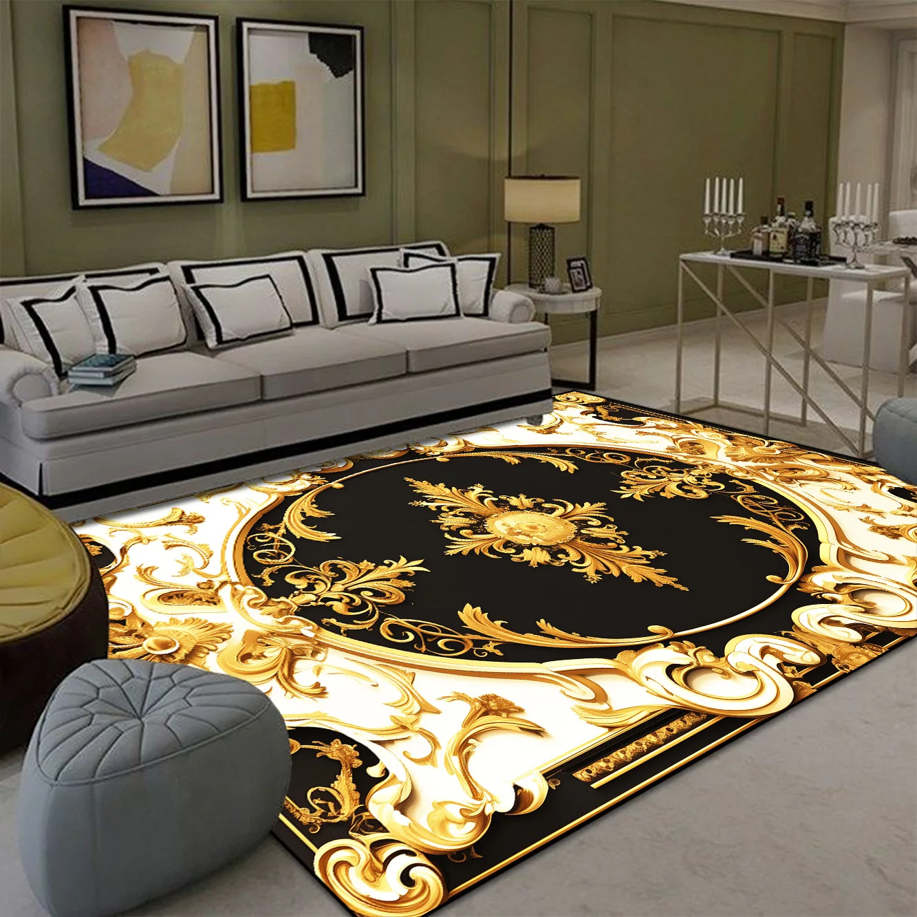 Luxury Golden Carpet for Living Room Europe and America Decoration Large Carpets Non-slip Bedroom Bedside Rug Customized Mat 2