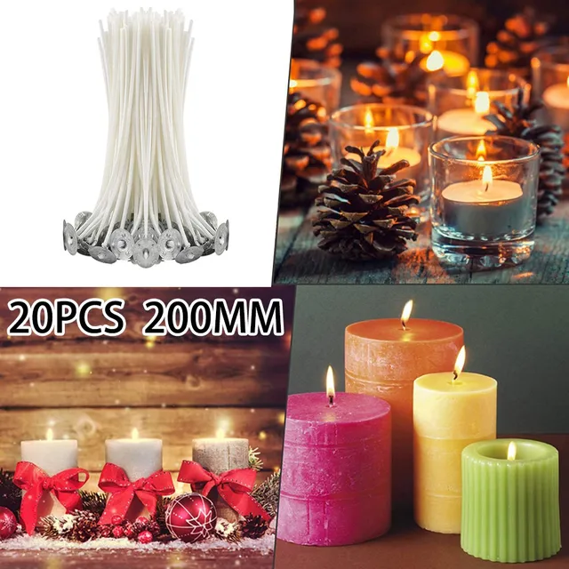 20 Pcs 200mm Long Pre Waxed Candle Core For Candle Making With Metal Sustainer`S Smokeless Candle Wicks 5
