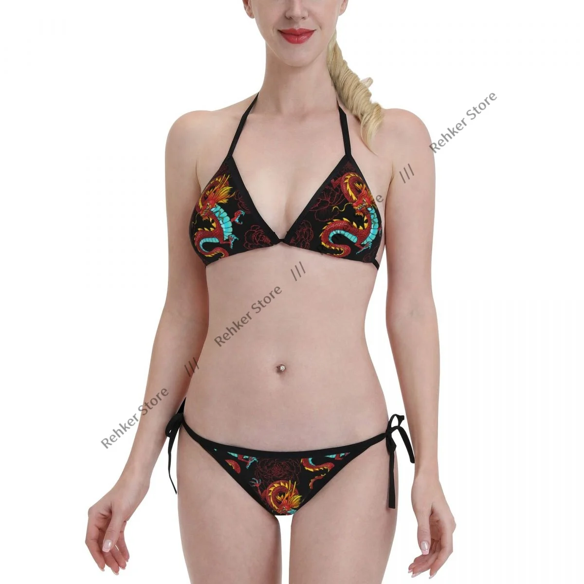 Sexy Bikini Chinese Dragons And Peonies Swimsuit Women Swimwear Set Bathing Suit Beach Wear