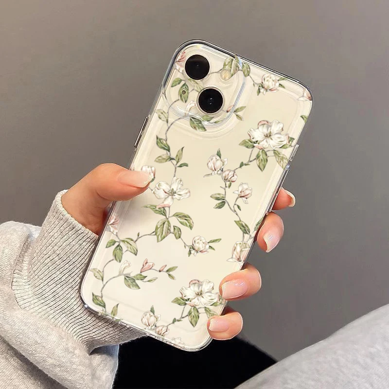 Green Floral Pattern Transparent Phone Case