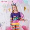 DXTON Kids Rainbow Striped Casual Tops and Tees Girls Floral Print Long Sleeve Autumn Spring T Shirt Kids 100% Cotton Tees 2