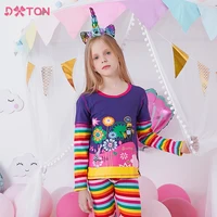 DXTON Kids Rainbow Striped Casual Tops and Tees Girls Floral Print Long Sleeve Autumn Spring T Shirt Kids 100% Cotton Tees 2