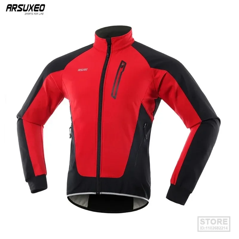 

ARSUXEO Winter Cycling Jacket Thermal Fleece Warm Up Bicycle Clothing Windproof Waterproof Soft Shell Coat MTB Bike Jersey