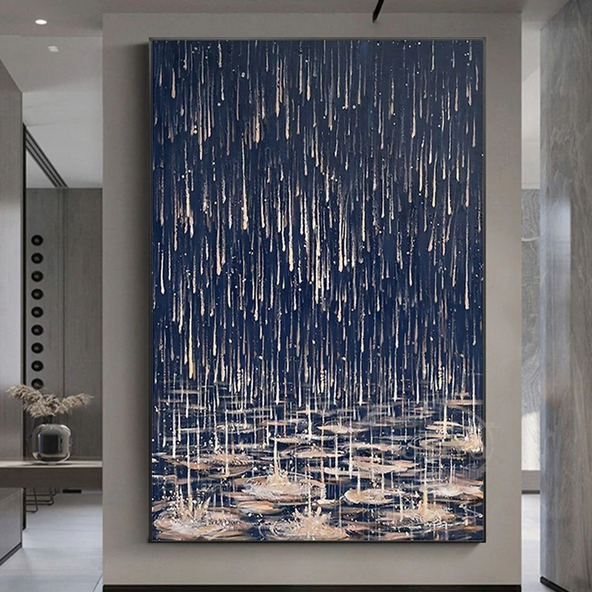

Nordic Modern Abstract Rain Scene Pure Handmade Oil Painting Home Decoration For Bedroom Dining Room Living Room And Sofa Mural
