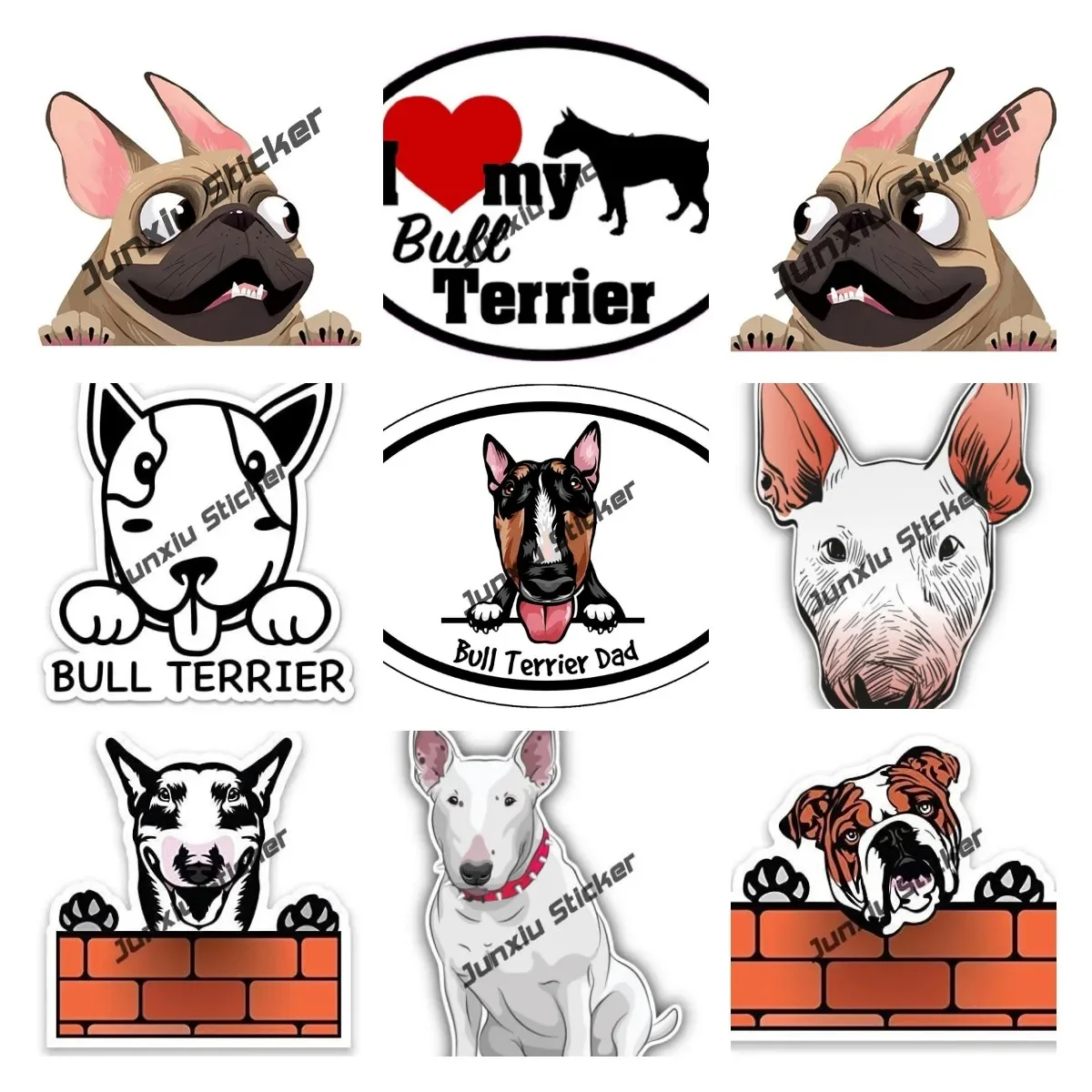Bull Terrier Car Bumper Sticker Decal French Bulldog Terrier Car Accessories Creative Motorcycle Decal Anime Cute Decoration