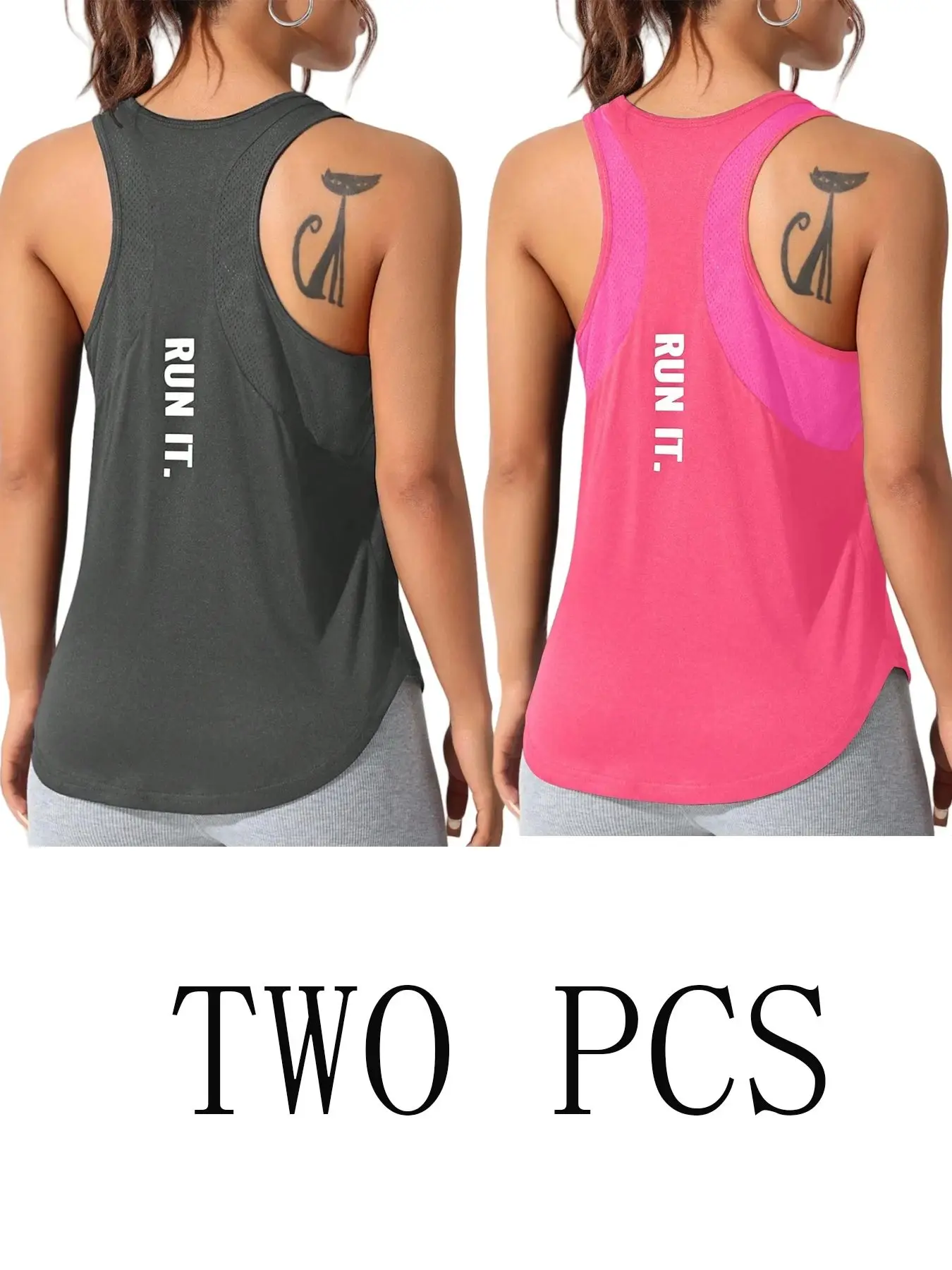 Mehrteiliger Anzug, Damen-Tanktop, Atmungsaktiv, Mehrfarbige Kombination, Mesh-Nähte, Yoga, Laufen, Radfahren – Detail 2