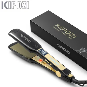 Piastra per capelli professionale KIPOZI in ferro piatto al titanio con display LCD digitale Ferro arricciacapelli a riscaldamento istantaneo a doppia tensione 1