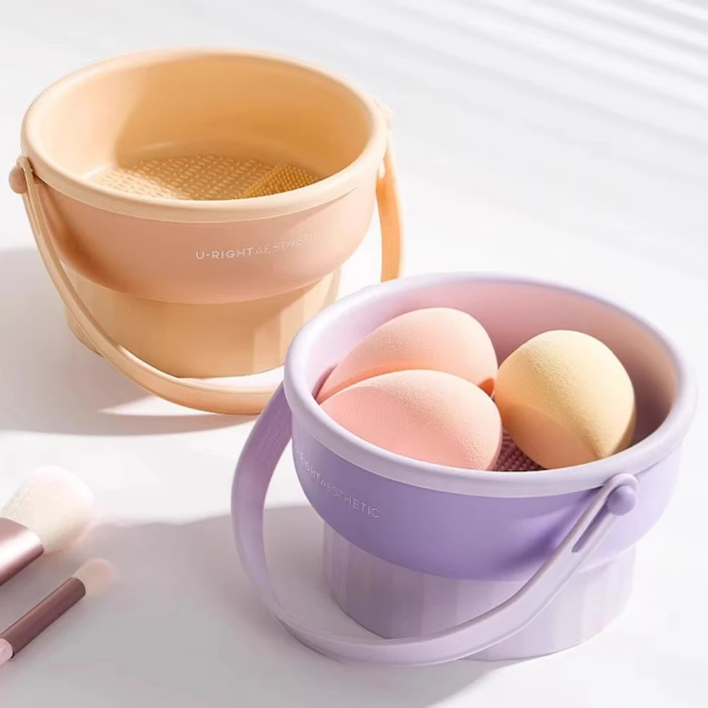3-In-1 Makeup Brush Cleaning Bowl Makeup Brush Washing and Drying Tools Brushes Powder Puff Dry Cleaning Silicone Drying Shelf