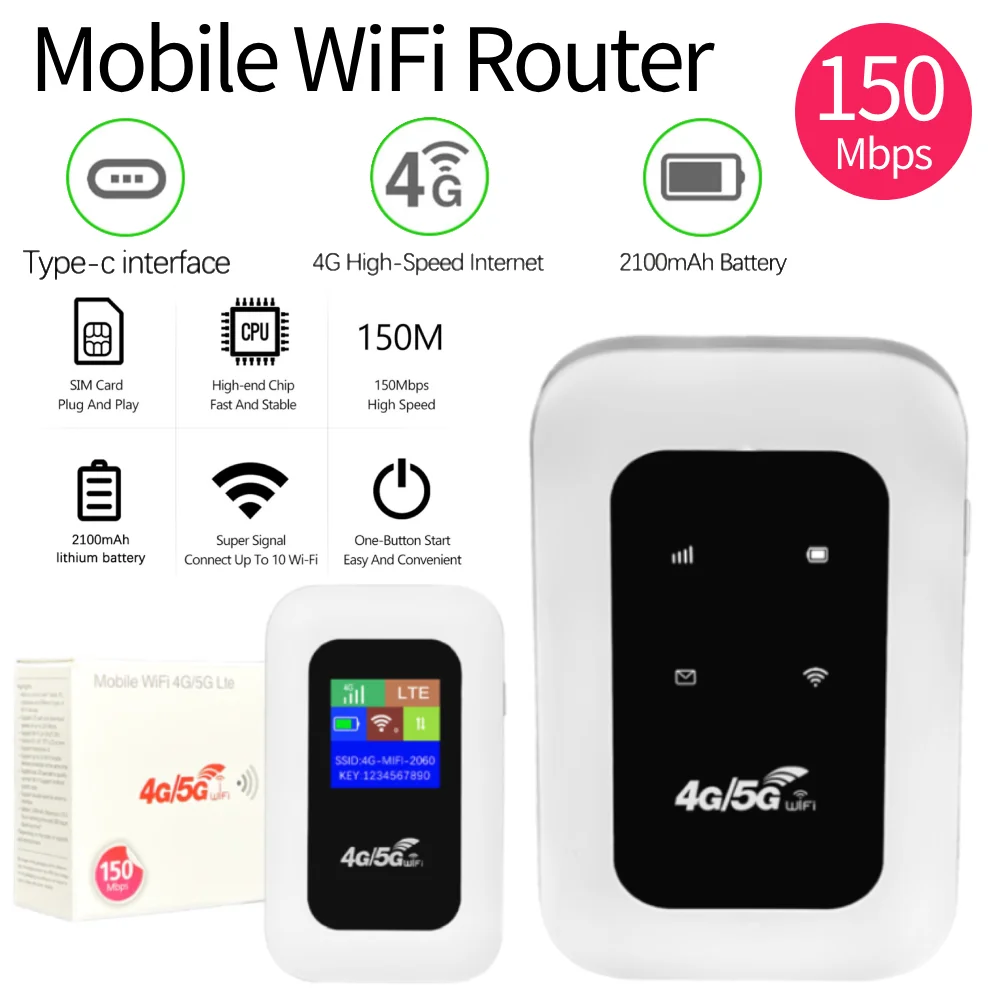 4G LTE Wireless Router Repeater with SIM Card Slot 150Mbps Mini Outdoor Hotspot Pocket Wifi Hotspot for Home Office RV Camping Wifi Adapter