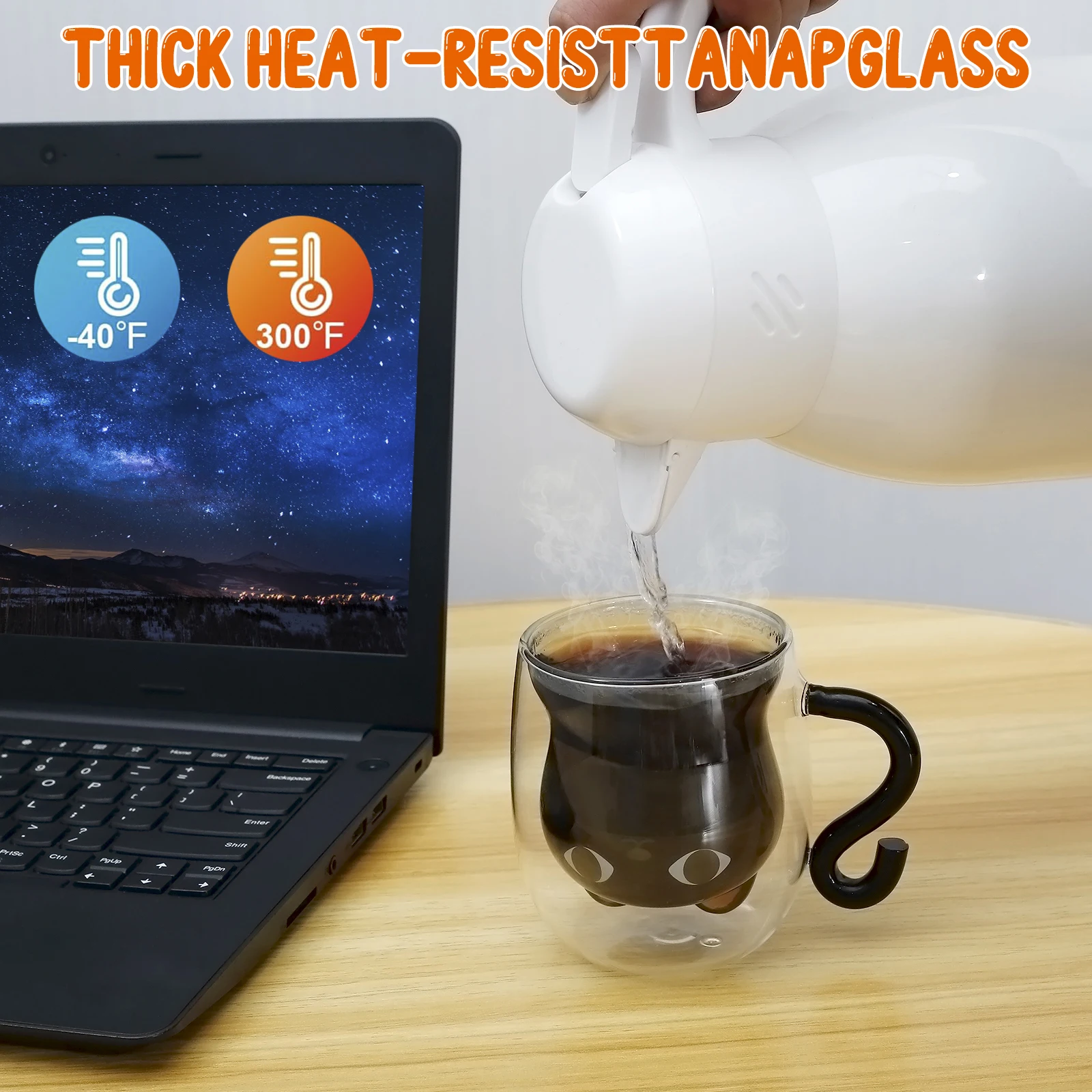 Copos de chá de vidro isolados a vácuo duplo com alça, gato bonito canecas, caneca de café para amantes do gato mulheres esposa mãe, 250-300ml 4 Sb05768217da14600a8a26f2193078543n
