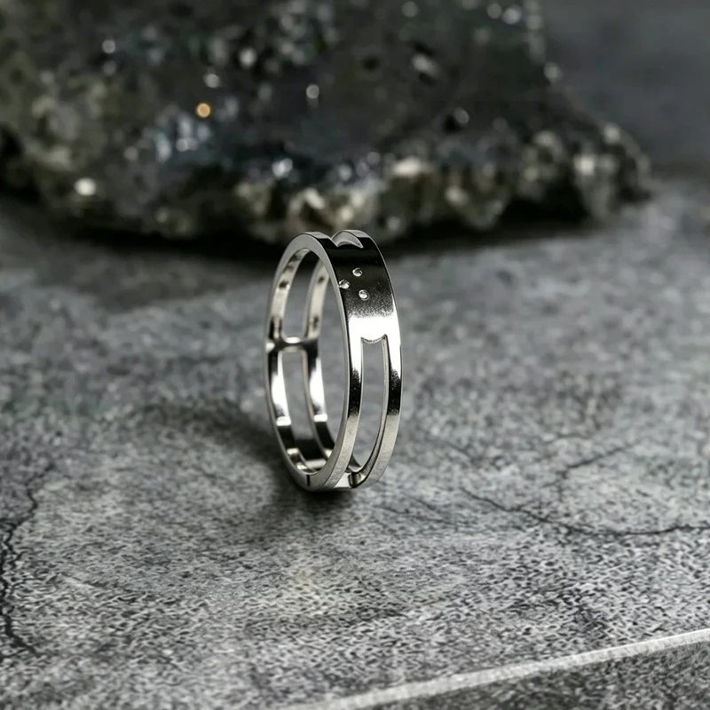 Elegant Oval Hollow Metal Ring Set for Women - Minimalist Handmade Jewelry Gift