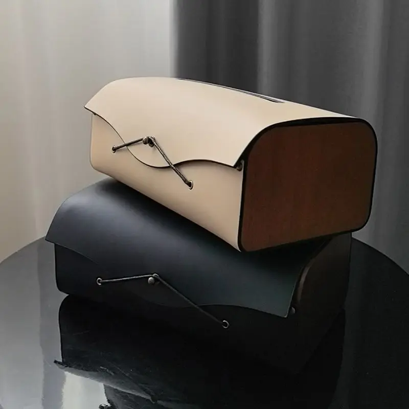 Light luxury Leather&Wooden Tissue Box Home Decor Living Room Paper Box Office Bedroom Hotel Napkin Holder Storage Organizer 2