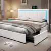 California King Bed Frame with 4 Storage Drawers,White Artificial Leather Upholstered Headboard, No Spring Needed, Noise Free 1