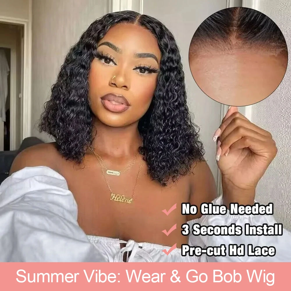 Water Curly Short Bob Wigs 250% Brazilian Ready to Go 7x5 Glueless Human Hair Wigs 13x6 Deep Wave HD Lace Frontal Wig For Women 4