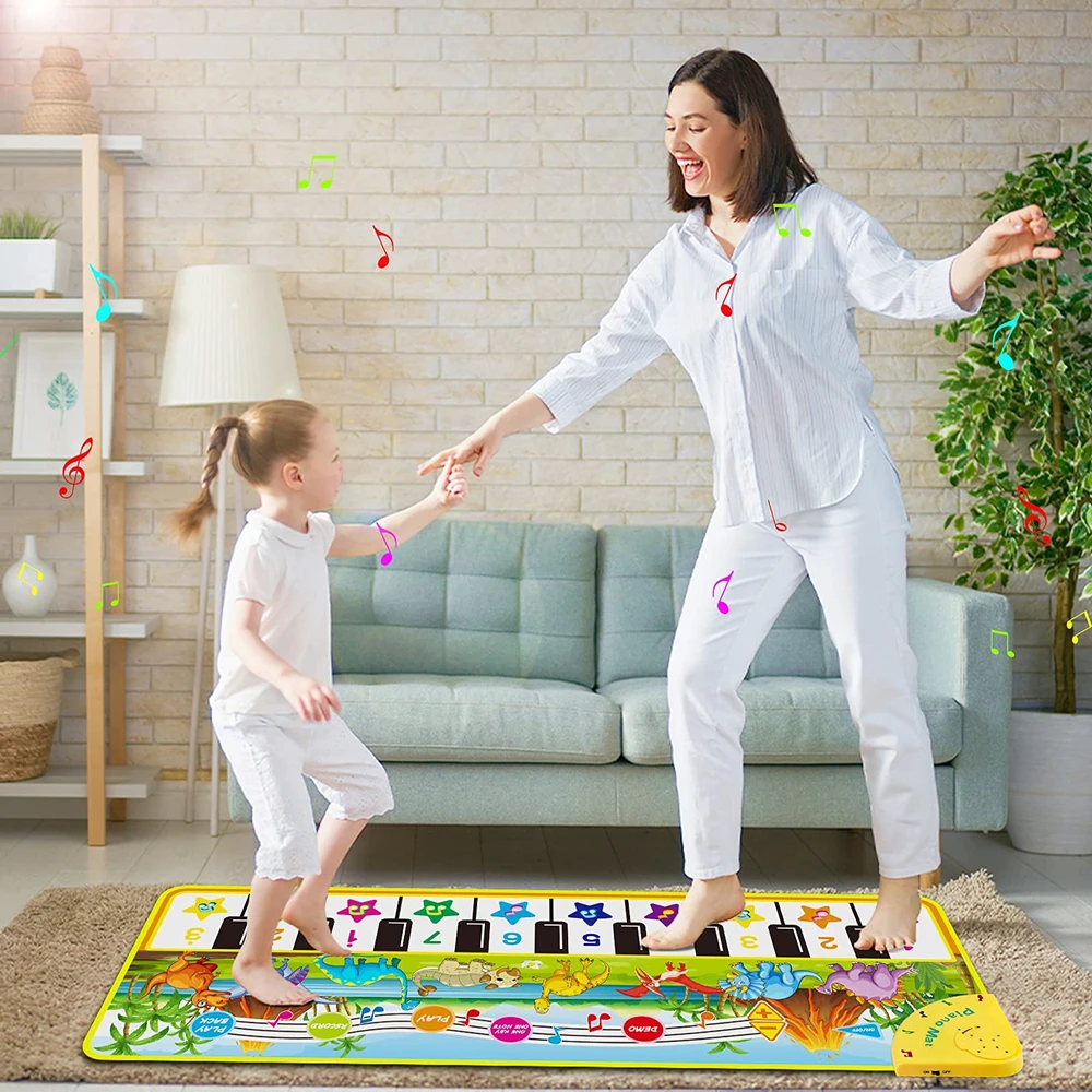 110x36cm Musical Piano Mat for Kids Toddlers Keyboard with 8 Dinosaur Sounds Baby Mat Musical Carpet Educational Toys for Kids 6