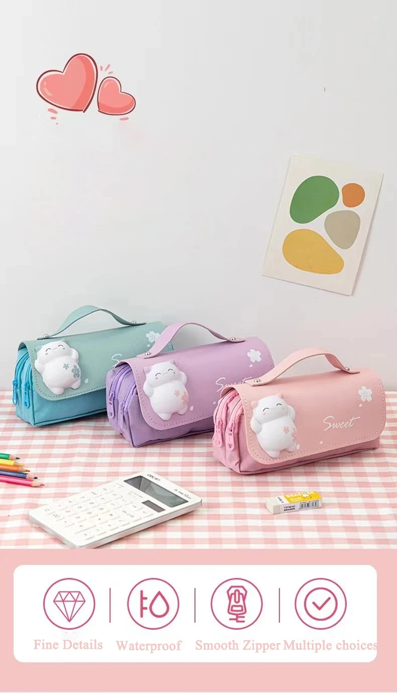 3D Kawaii Nette Federmäppchen Mädchen Dekompression Stift Tasche Schule Liefert Ästhetische Organizer Box Koreanische Schreibwaren – Detail 10