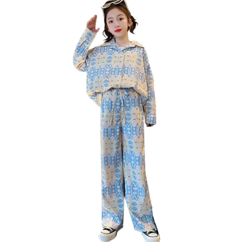 

Young Children Costumes 2023 Spring Floral Shirt + Casual Pants Girls Clothes Set Fashion Korean Teen Kids Outfits 7 13 14 Years