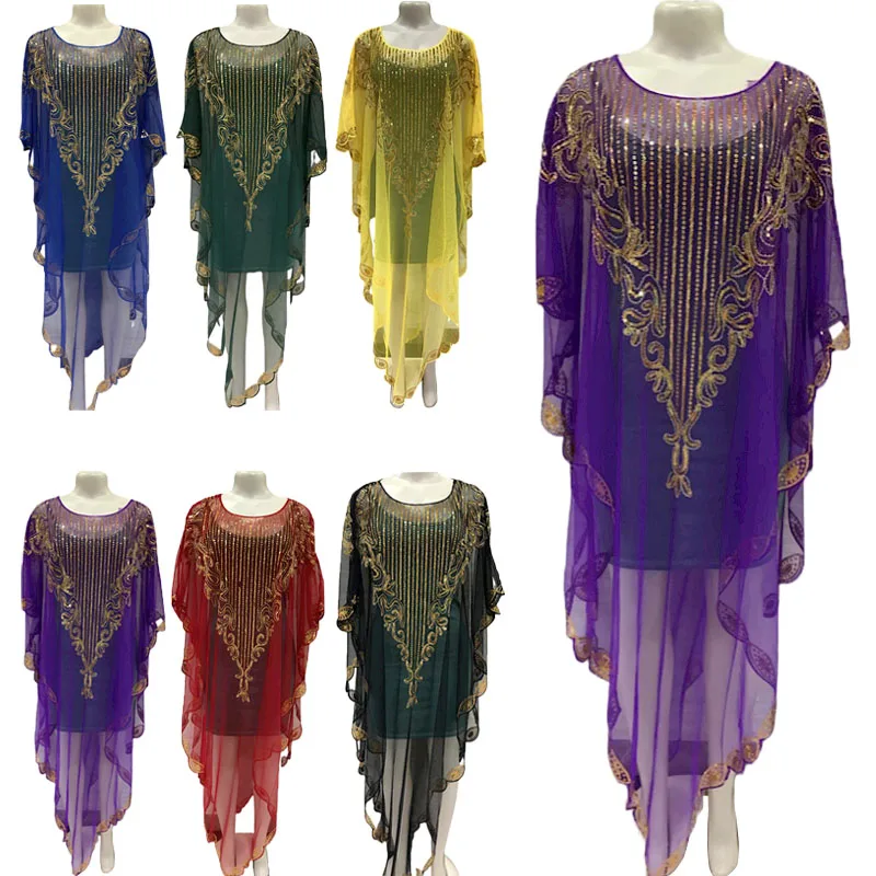 

African Dubai Muslim Women Bat Sleeve Loose Lace Dresses Dashiki Abaya Kaftan Gown Turkey Moroccan Jalabiya Caftan Clothing Robe