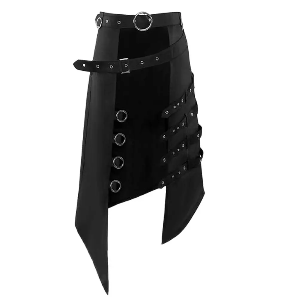 Punk Pleated Skirt Open Front Men's Gothic Leather Belt Medieval Roman Warrior Kilt Metal Stylish Clothing