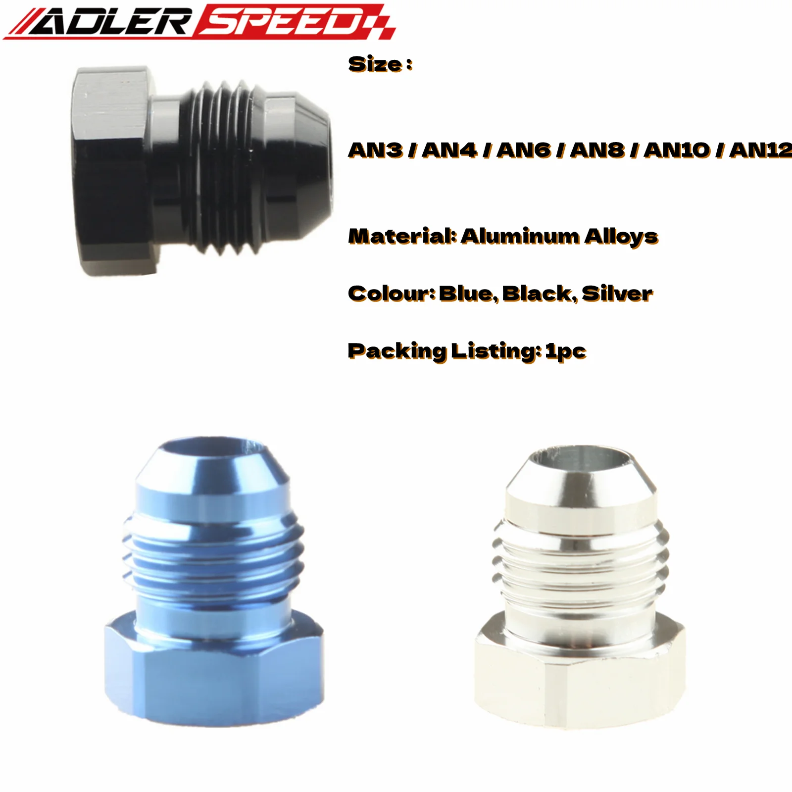 

ADLER SPEED AN3 AN4 AN6 AN8 AN10 AN12 Male Flare Plug Fitting Aluminum AN Plug Black/ Blue / Silver