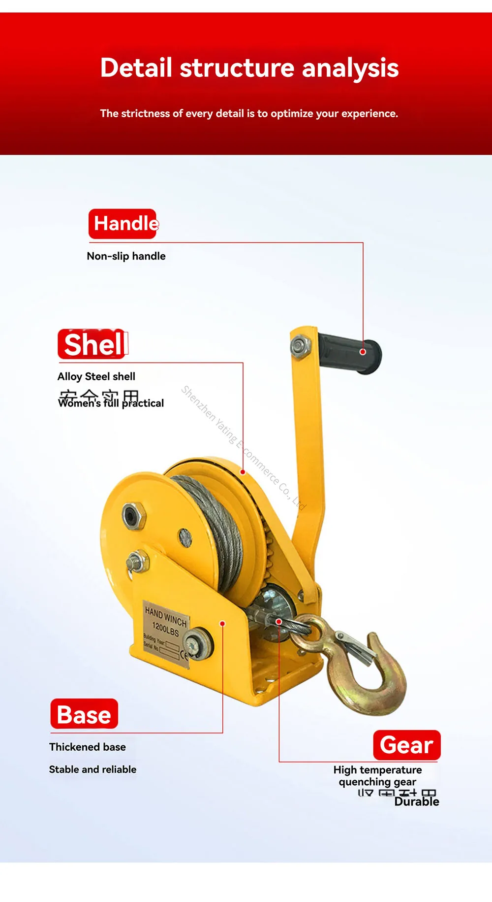 1800LB Portable Traction Hoist, Lifting Crane Hand Cranked Winch, Bidirectional