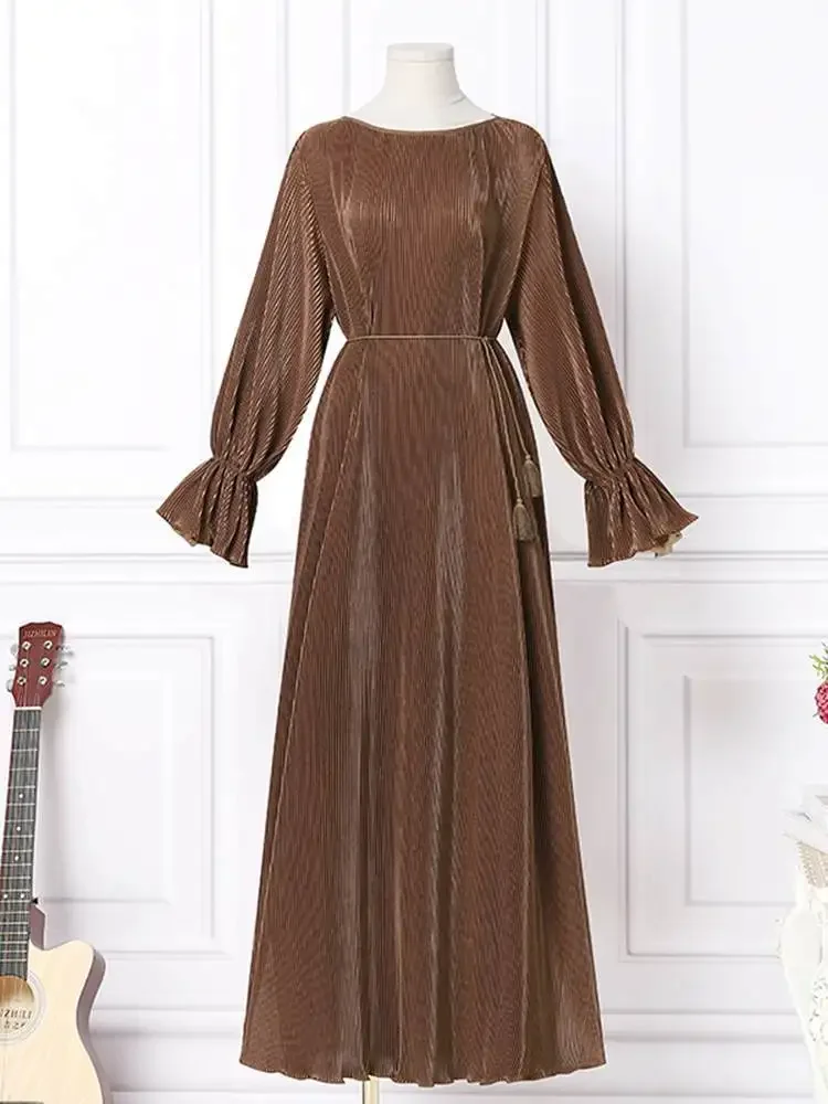 2023 Muslim Solid Cotton Abaya Femme Brown Long Retro Abayas for Women Fashion Party Dress Dubai Turkey Women's Loose Dress