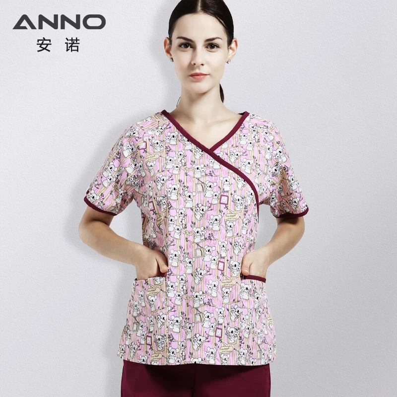ANNO Women Hospital Nurse Uniform with Adjust Waist Body Scrubs Tops Pretty Clinic Paramedic Clothing Cosmetologist Coveralls medical uniform