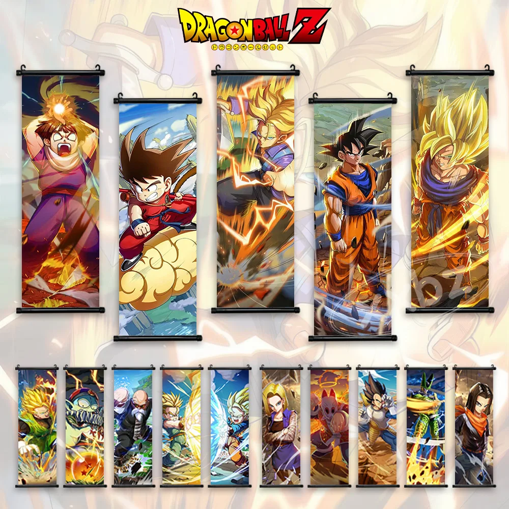 

Dragon Ball Poster Anime Home Decor Cartoon Wall Art Vegeta Canvas Scroll Pictures Goku Hot Blooded Hanging Painting Decorative