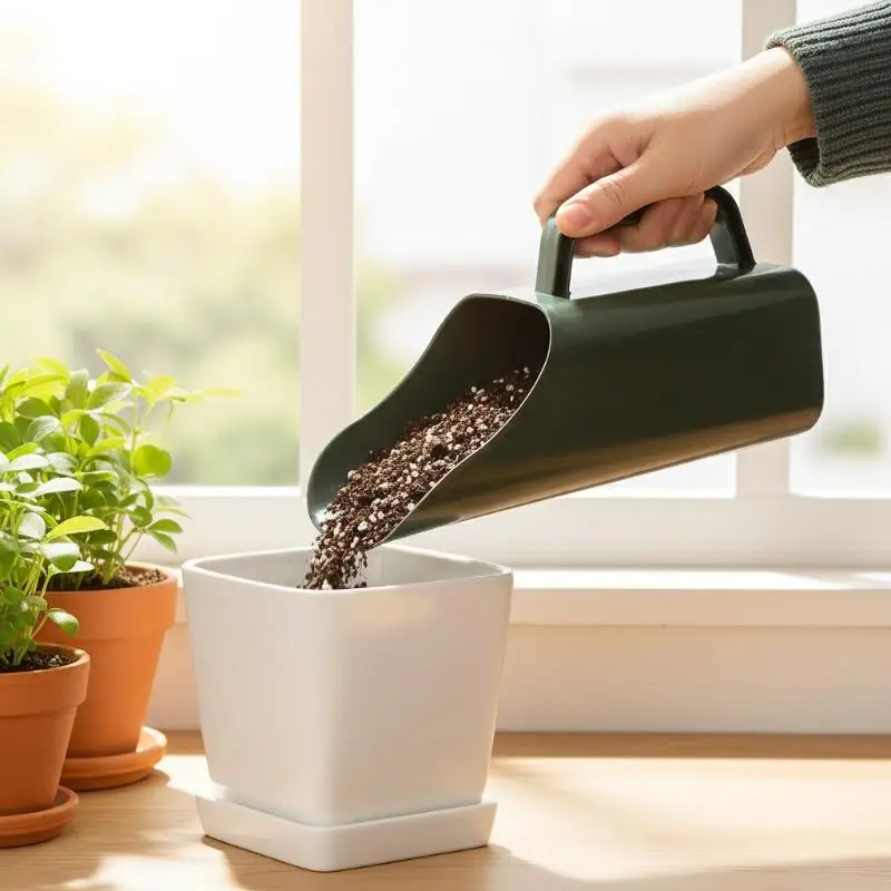 ? 1개 식물 흙삽 메쉬 체망 필터 삽 정원 플라스틱 삽 양동이 화분 정원용 손 도구 정원 삽