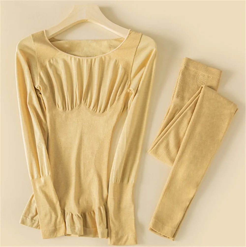 Womens Thermal Underwear Set Long Johns  Pajama Set Long Sleeve Bib Knitted Suit Shape Butt Lift Soft Pjs Lounge Sets 2Piece
