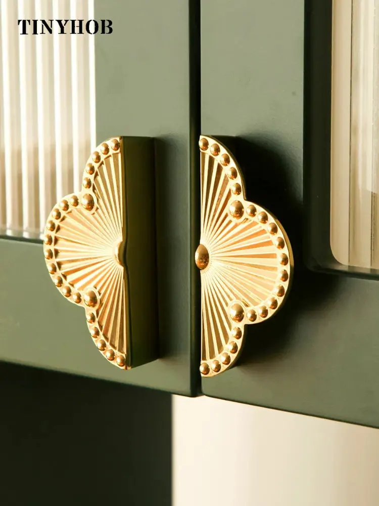 Solid Brass Cabos e Alças Quatro Folha Grama Shaped Semicircular Cabinet Handle Armário Puxadores Handle Móveis