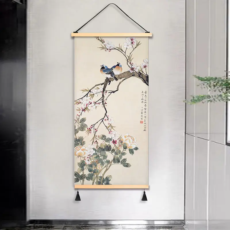 

Chinese Style Scroll Wall Paintings Flower Vintage Room Decor Aesthetic Living Room hallway Decoration Tapestry Wall Art Hanging