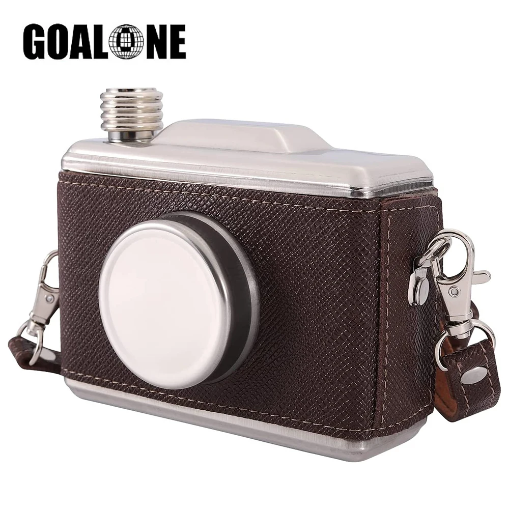 GOALONE 11OZ Creative Camera Hip Flask Portable Stainless Steel Alcohol