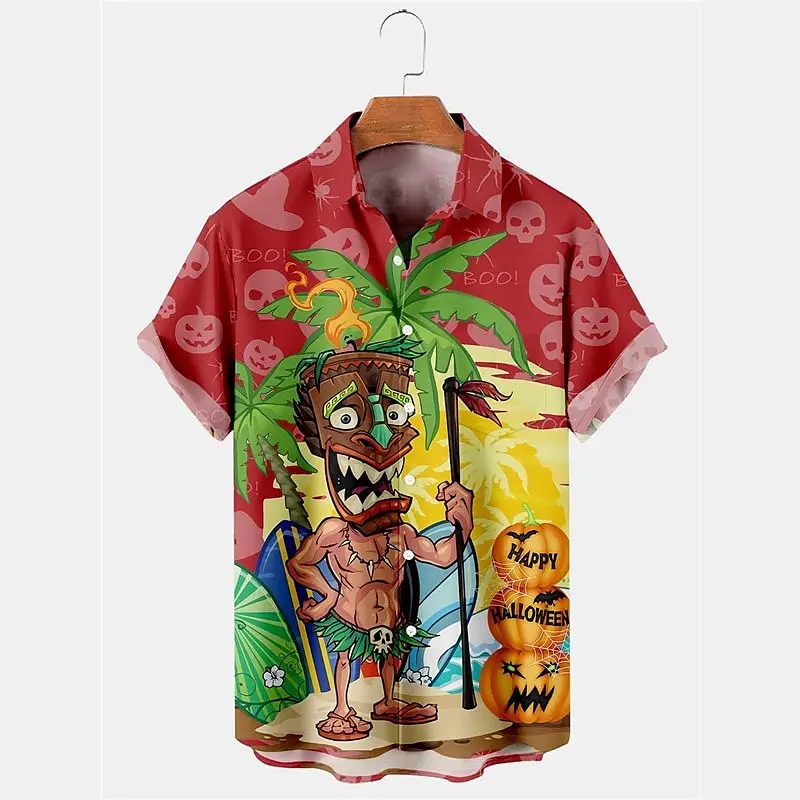 

Гавайская Мужская рубашка с коротким рукавом, Мужская Повседневная рубашка с открытым воротником, мужской топ с принтом уродливой маски, удобная мужская одежда