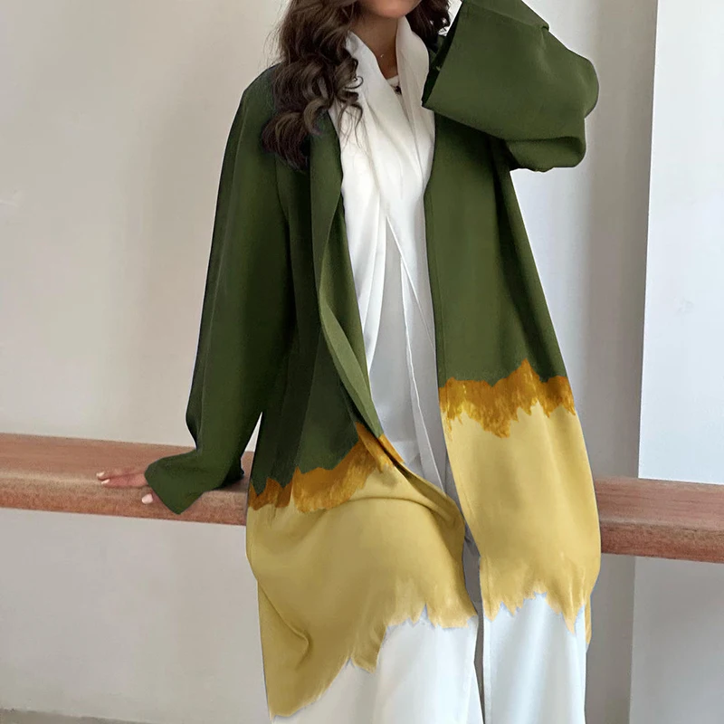Muslim Robe with Tie Dyed Cape, Long Pants, Cardigan Dress, Abaya, New Fashion