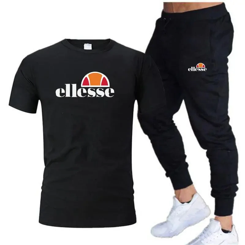 

Мужской повседневный спортивный костюм, хлопковая футболка, брюки и короткий рукав, модный бег, лето, 2 предмета, 2024