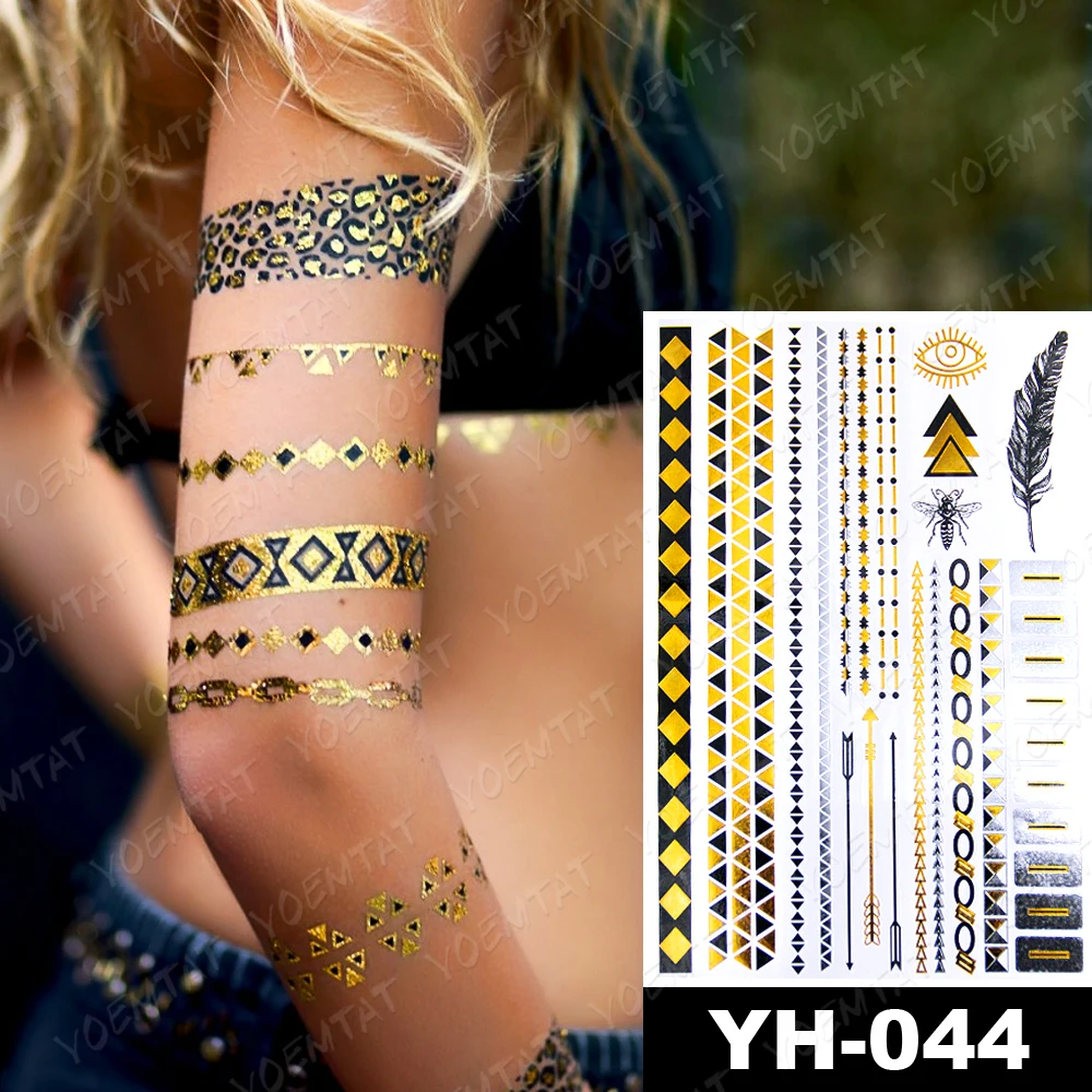 Waterproof Temporary Tattoo Sticker Chain Bracelet Henna Gold Silver  Metallic Flash Tatoo Boho Party Jewelry Glitter Body Art _ - AliExpress  Mobile