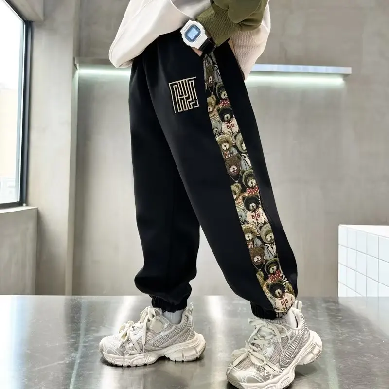 Spring & Autumn Boys Children Large Size Sports Children Adolescent Pants Fashion Little Bear Spliced Pants