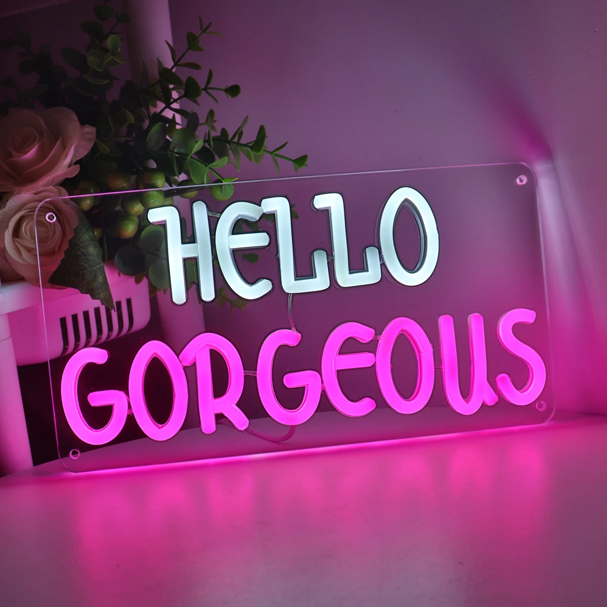 1PC Super Bright Hello Gorgeous Wall LED Neon Art Sign For Girls Room Party Shop Saloon Gallery Decoration 11.22''*5.98''