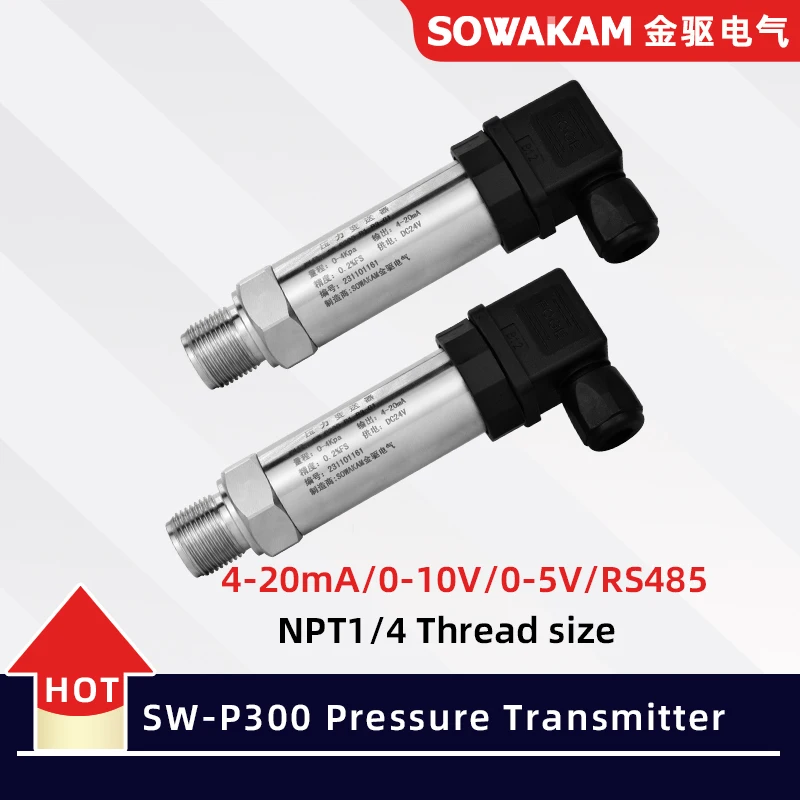 

SW-P300 Pressure Water Measurement Transducer 4-20mA 10V 5V RS485 Output Optional NPT 1/4 Connector Pressure Transmitter