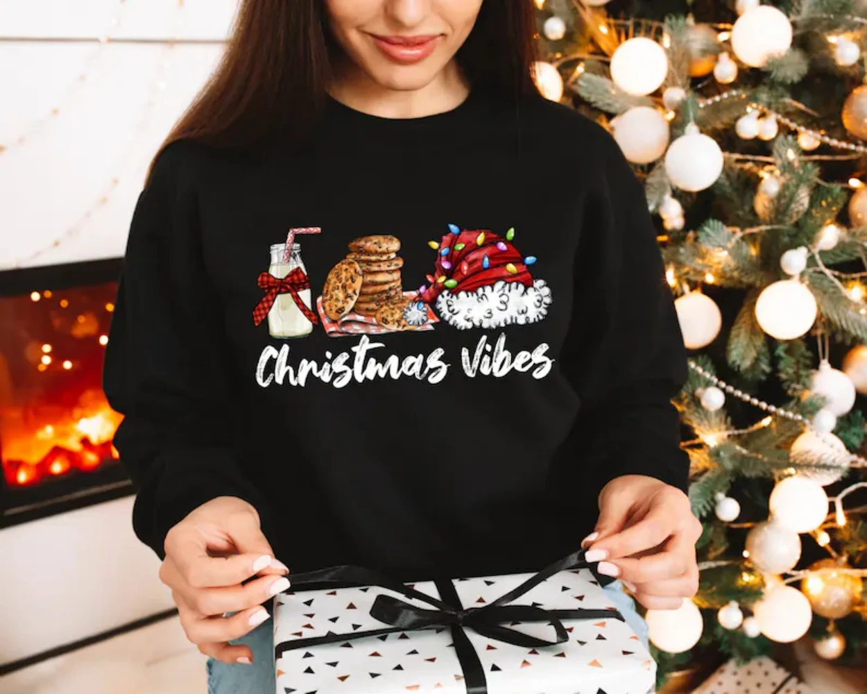 Christmas Vibes Sweatshirt Women Christmas Shirts Funny Family Xmas Pullover Top New Year Cute Trendy Crewneck Winter Clothes 2020 xmas christmas pajamas set striped print adult women kids family matching clothes xmas family sleepwear 2pcs sets top pants